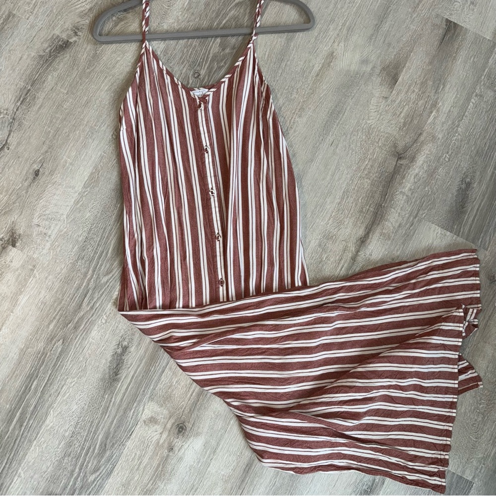 Mud Pie Rust and White Striped Midi Button-Front Dress